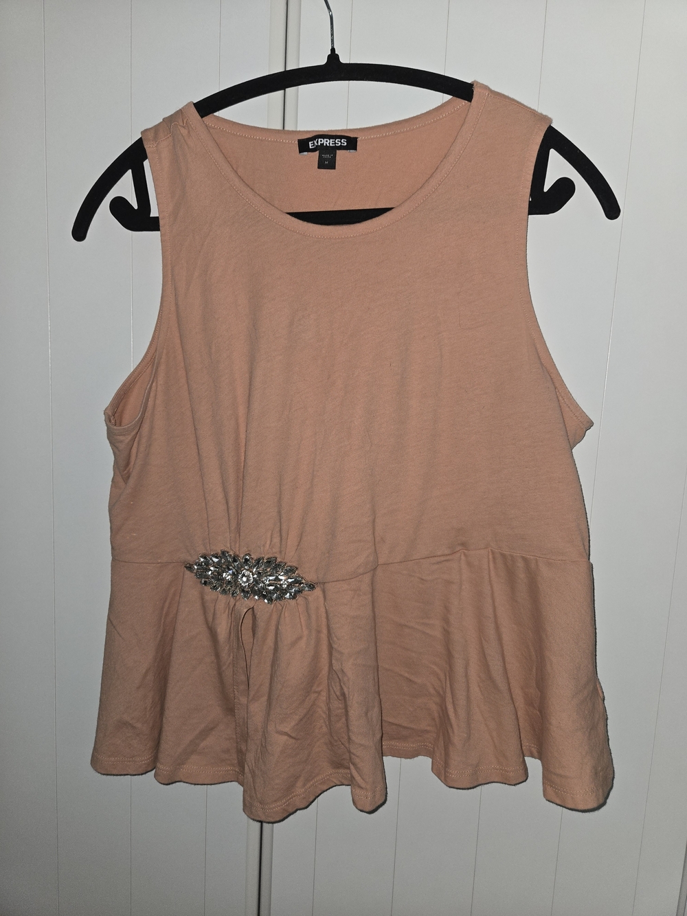 Express Peach Embellished Sleeveless Peplum Crop Top
